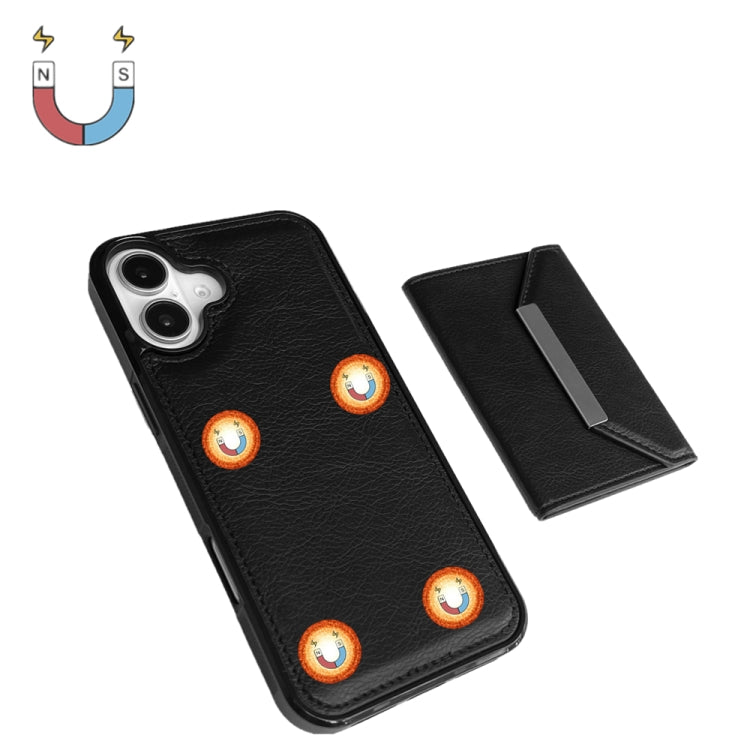 For iPhone 16 Solid Color Metal Buckle Card Slots Bag Phone Case