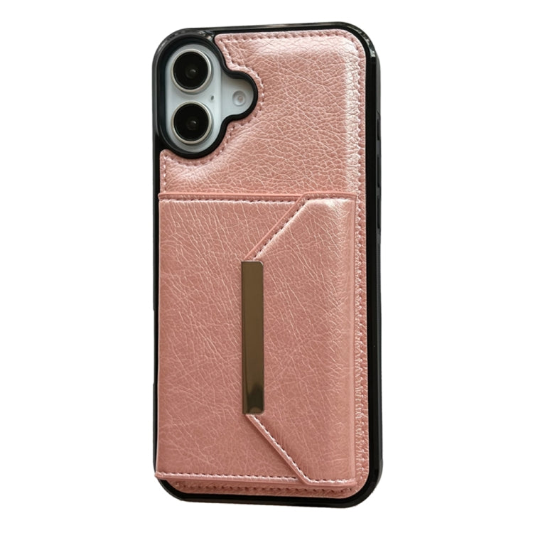 For iPhone 16 Solid Color Metal Buckle Card Slots Bag Phone Case