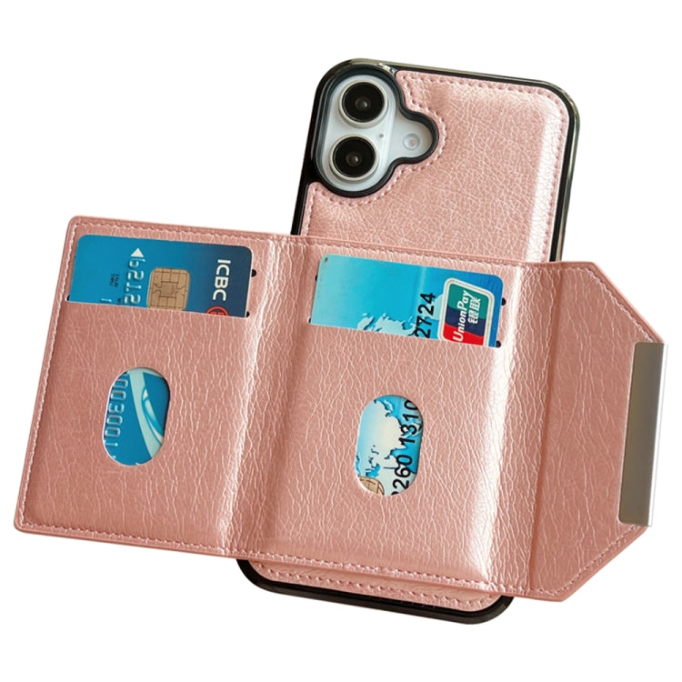 For iPhone 16 Solid Color Metal Buckle Card Slots Bag Phone Case