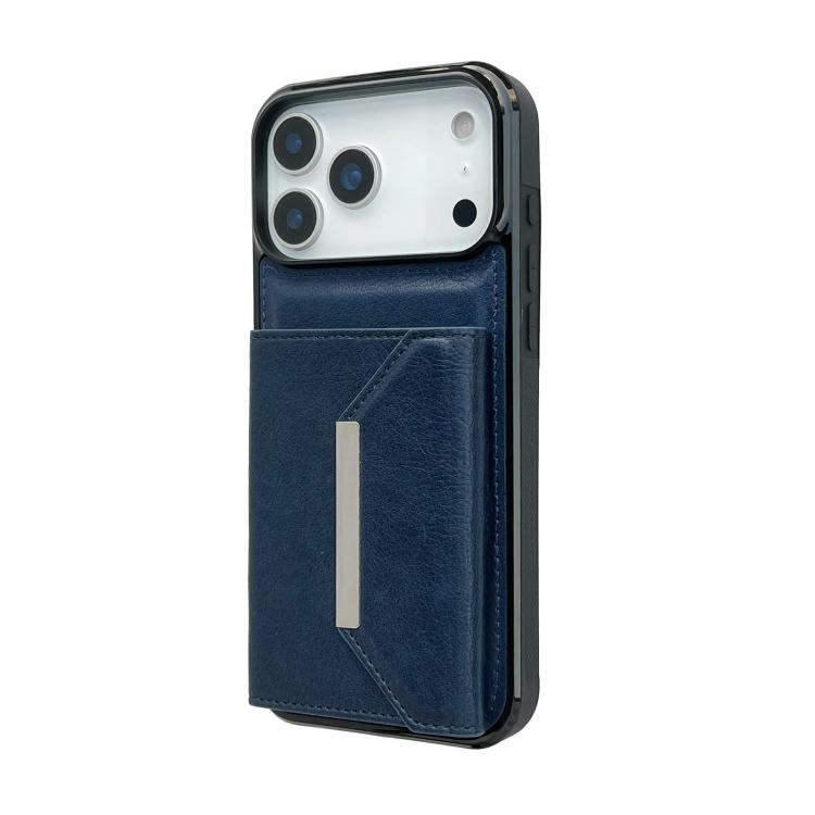 For iPhone 17 Pro Solid Color Metal Buckle Card Slots Bag Phone Case