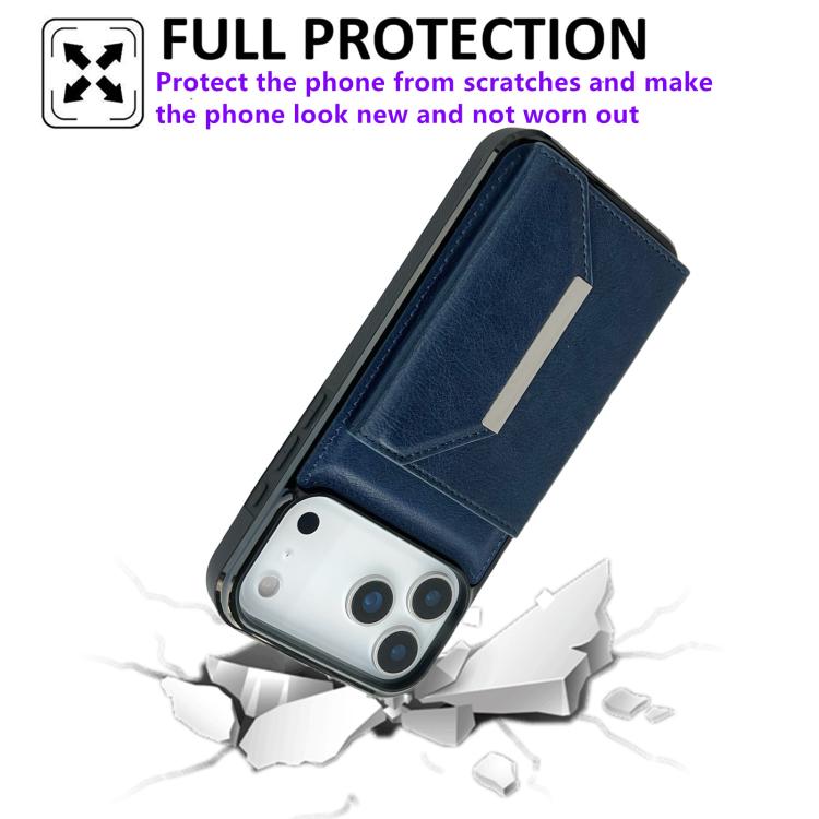 For iPhone 17 Pro Solid Color Metal Buckle Card Slots Bag Phone Case