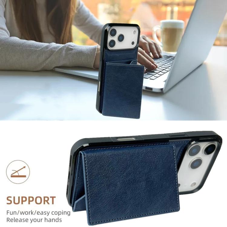 For iPhone 17 Pro Solid Color Metal Buckle Card Slots Bag Phone Case