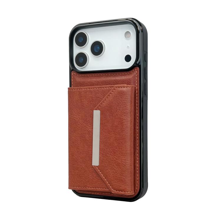 For iPhone 17 Pro Solid Color Metal Buckle Card Slots Bag Phone Case