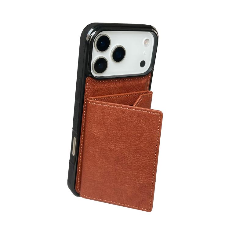 For iPhone 17 Pro Solid Color Metal Buckle Card Slots Bag Phone Case