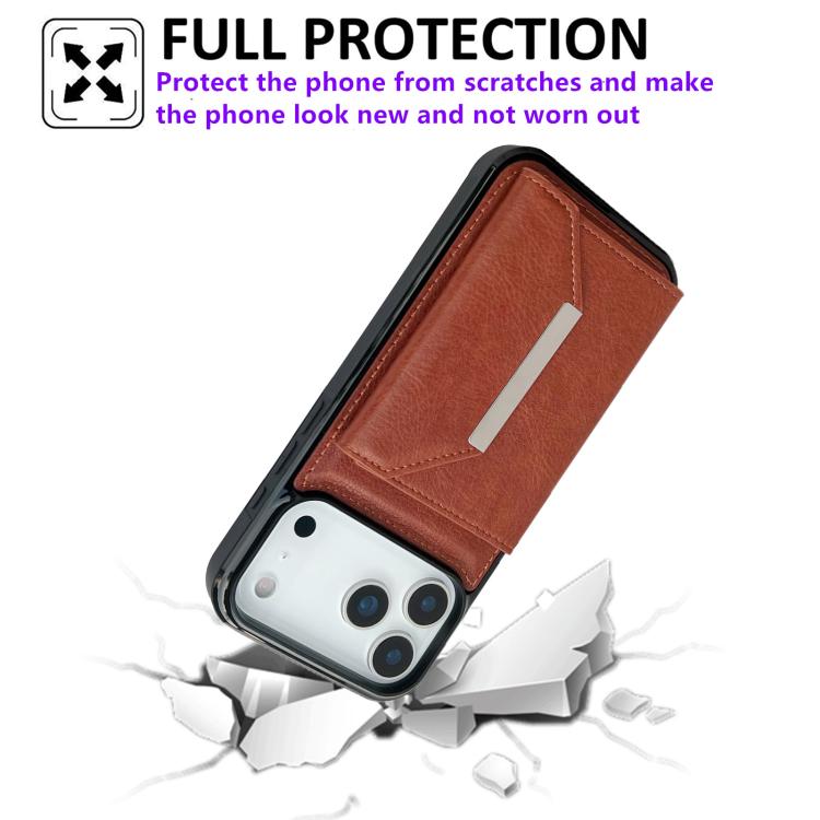 For iPhone 17 Pro Solid Color Metal Buckle Card Slots Bag Phone Case