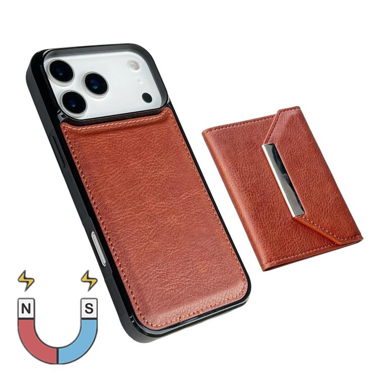 For iPhone 17 Pro Solid Color Metal Buckle Card Slots Bag Phone Case