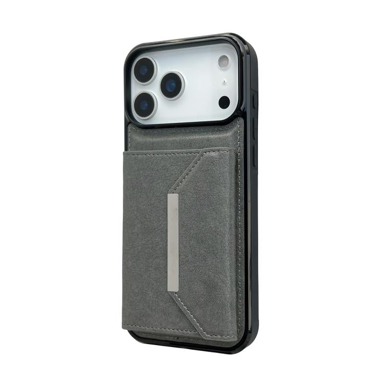 For iPhone 17 Pro Solid Color Metal Buckle Card Slots Bag Phone Case
