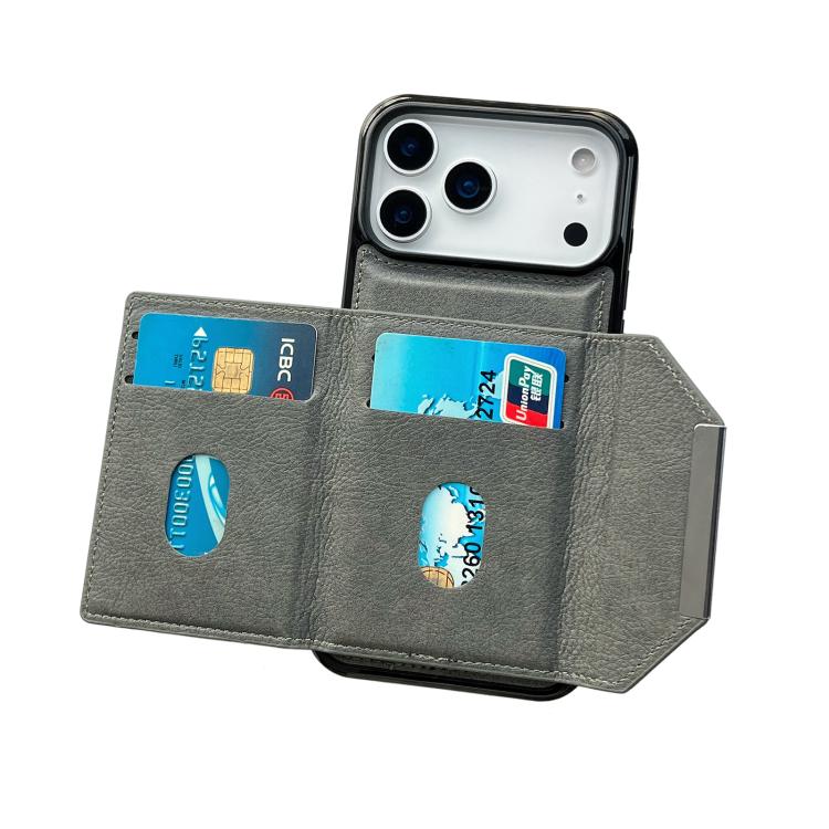 For iPhone 17 Pro Solid Color Metal Buckle Card Slots Bag Phone Case