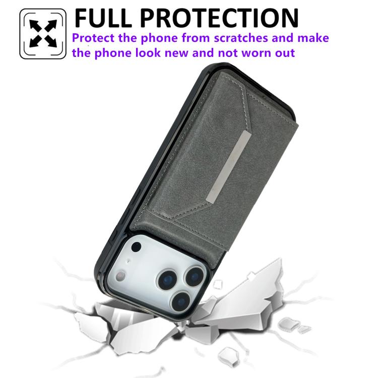 For iPhone 17 Pro Solid Color Metal Buckle Card Slots Bag Phone Case