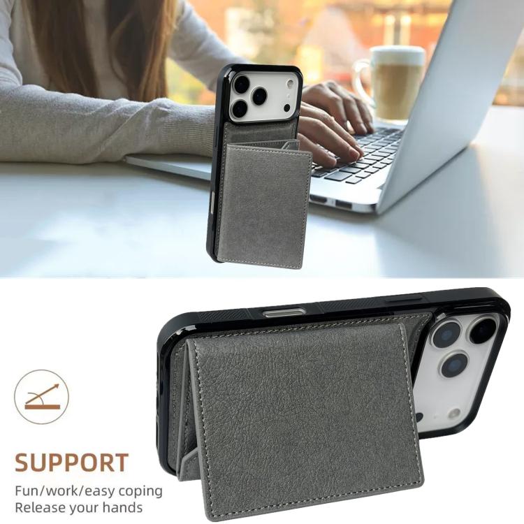 For iPhone 17 Pro Solid Color Metal Buckle Card Slots Bag Phone Case