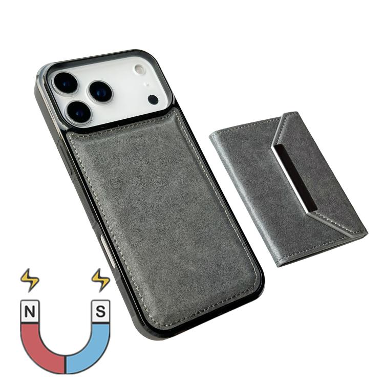 For iPhone 17 Pro Solid Color Metal Buckle Card Slots Bag Phone Case