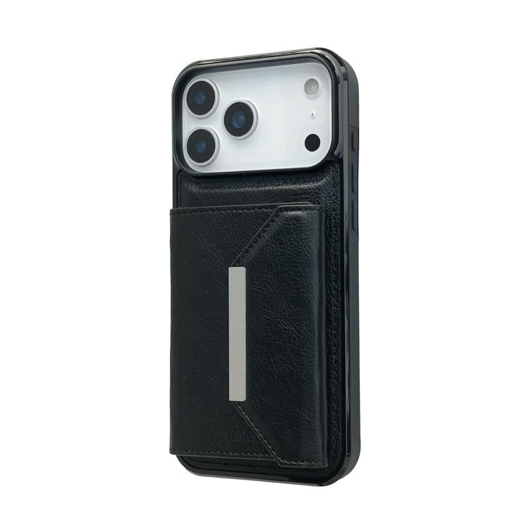For iPhone 17 Pro Solid Color Metal Buckle Card Slots Bag Phone Case