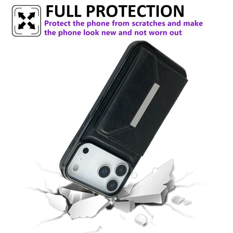 For iPhone 17 Pro Solid Color Metal Buckle Card Slots Bag Phone Case
