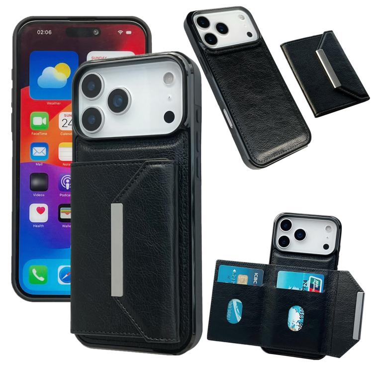 For iPhone 17 Pro Solid Color Metal Buckle Card Slots Bag Phone Case