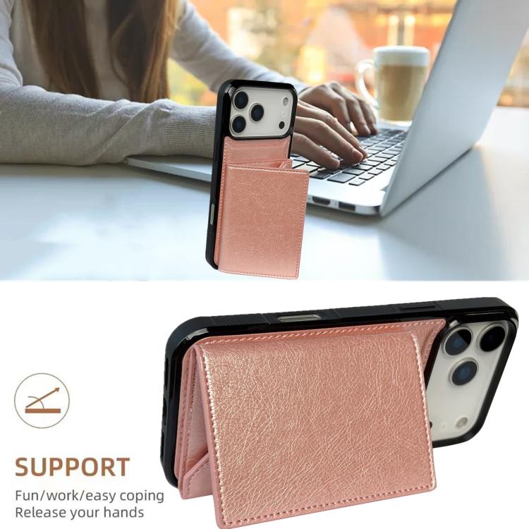 For iPhone 17 Pro Solid Color Metal Buckle Card Slots Bag Phone Case