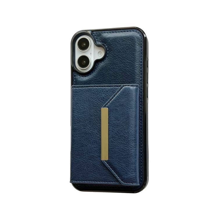 For iPhone 17 Solid Color Metal Buckle Card Slots Bag Phone Case