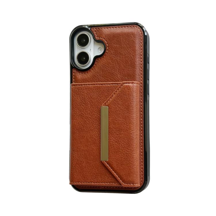 For iPhone 17 Solid Color Metal Buckle Card Slots Bag Phone Case