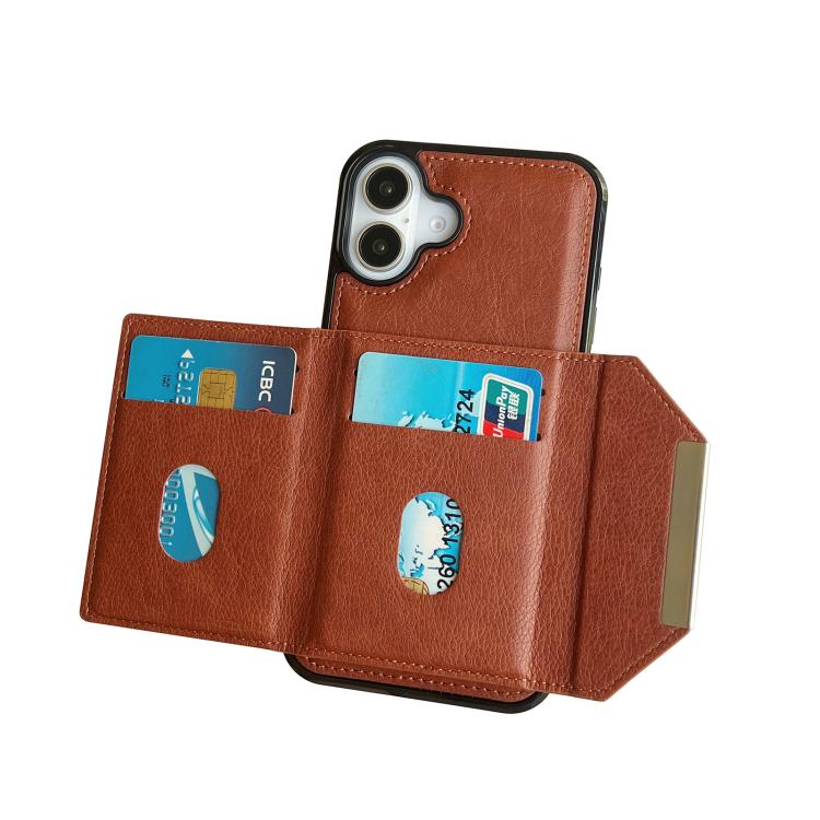 For iPhone 17 Solid Color Metal Buckle Card Slots Bag Phone Case