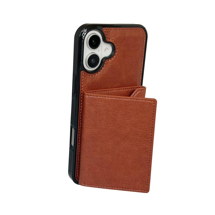 For iPhone 17 Solid Color Metal Buckle Card Slots Bag Phone Case