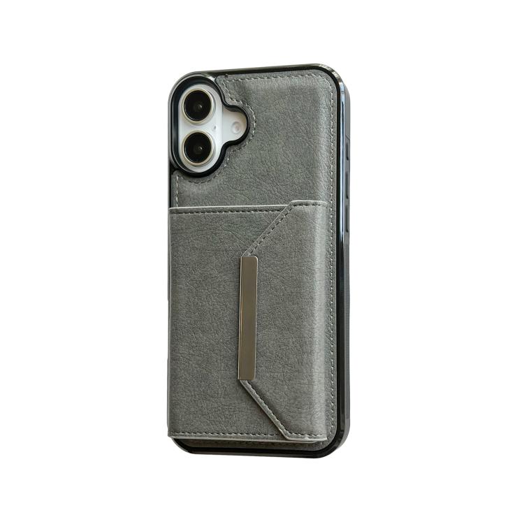 For iPhone 17 Solid Color Metal Buckle Card Slots Bag Phone Case