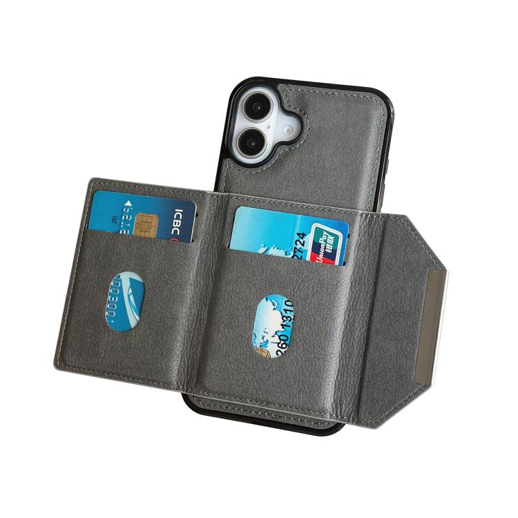 For iPhone 17 Solid Color Metal Buckle Card Slots Bag Phone Case