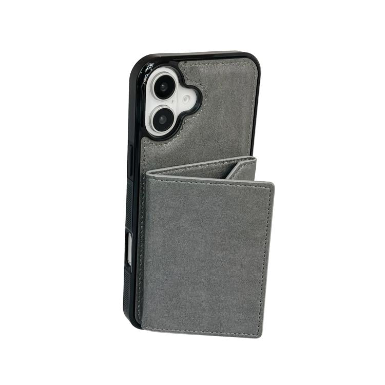 For iPhone 17 Solid Color Metal Buckle Card Slots Bag Phone Case
