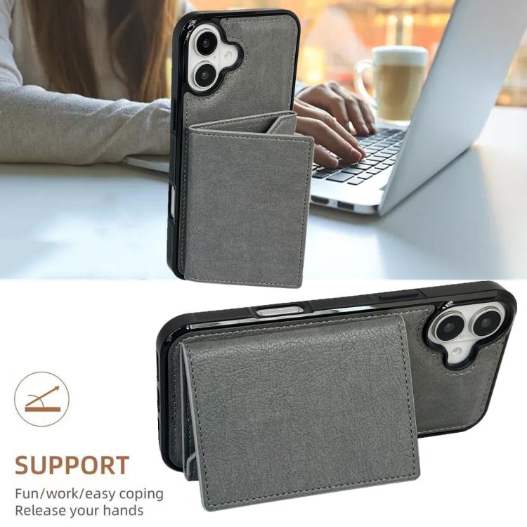 For iPhone 17 Solid Color Metal Buckle Card Slots Bag Phone Case