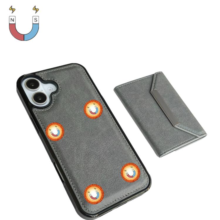 For iPhone 17 Solid Color Metal Buckle Card Slots Bag Phone Case