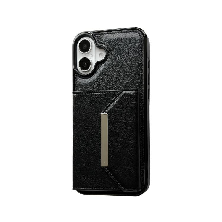 For iPhone 17 Solid Color Metal Buckle Card Slots Bag Phone Case