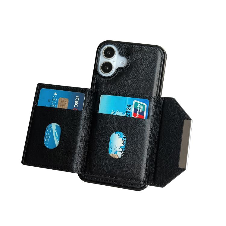 For iPhone 17 Solid Color Metal Buckle Card Slots Bag Phone Case