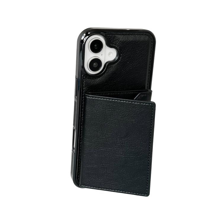 For iPhone 17 Solid Color Metal Buckle Card Slots Bag Phone Case