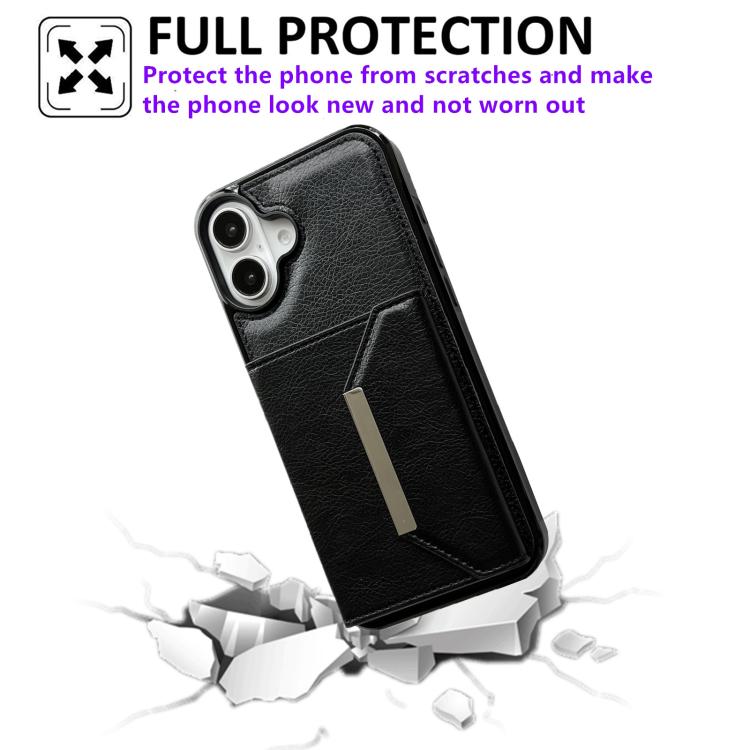 For iPhone 17 Solid Color Metal Buckle Card Slots Bag Phone Case