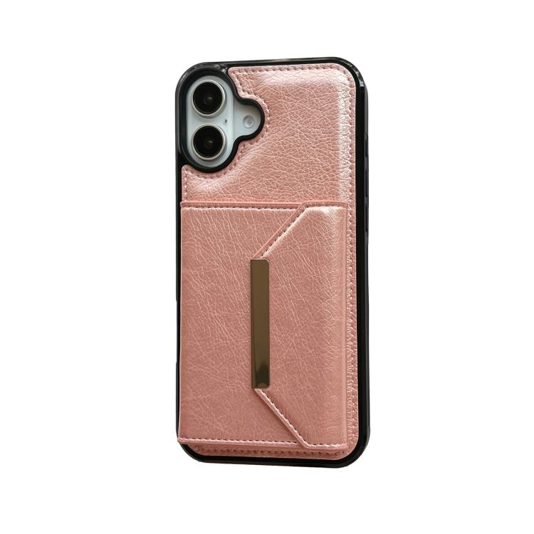 For iPhone 17 Solid Color Metal Buckle Card Slots Bag Phone Case