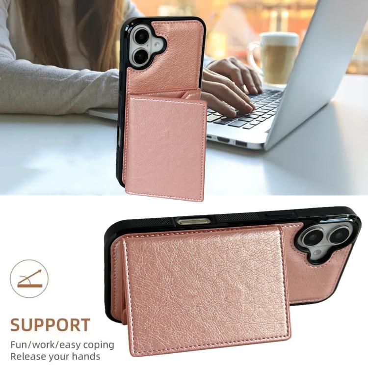 For iPhone 17 Solid Color Metal Buckle Card Slots Bag Phone Case