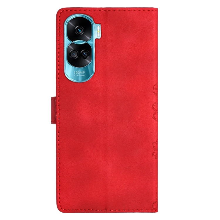 For Honor 90 Lite 5G Cherry Blossom Butterfly Skin Feel Embossed PU Phone Case