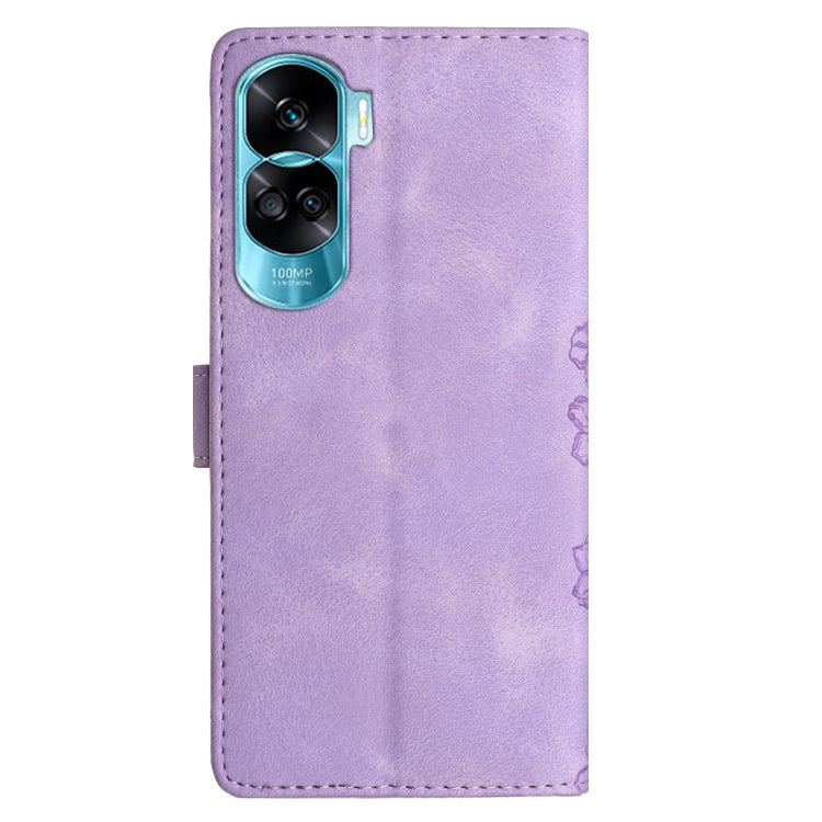 For Honor 90 Lite 5G Cherry Blossom Butterfly Skin Feel Embossed PU Phone Case
