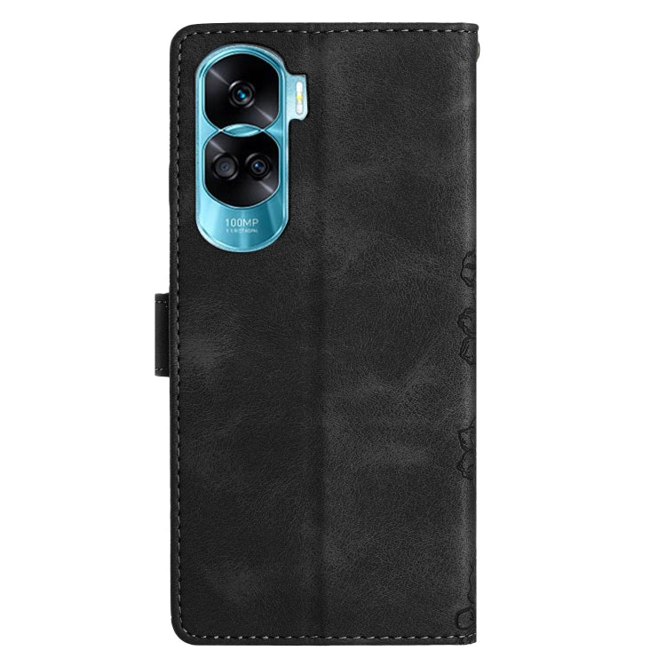 For Honor 90 Lite 5G Cherry Blossom Butterfly Skin Feel Embossed PU Phone Case