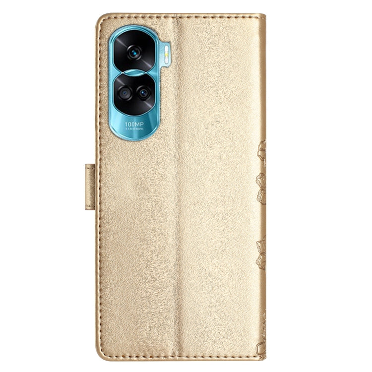For Honor 90 Lite 5G Cherry Blossom Butterfly Skin Feel Embossed PU Phone Case