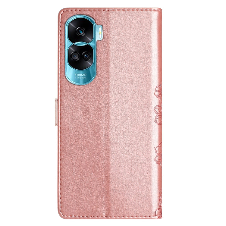 For Honor 90 Lite 5G Cherry Blossom Butterfly Skin Feel Embossed PU Phone Case