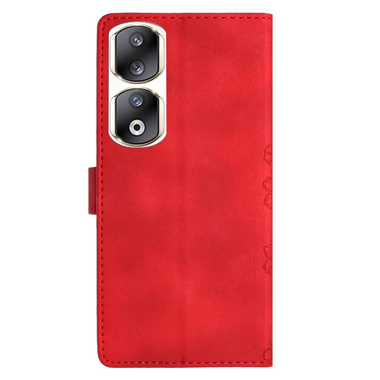 For Honor 90 Pro 5G Cherry Blossom Butterfly Skin Feel Embossed PU Phone Case