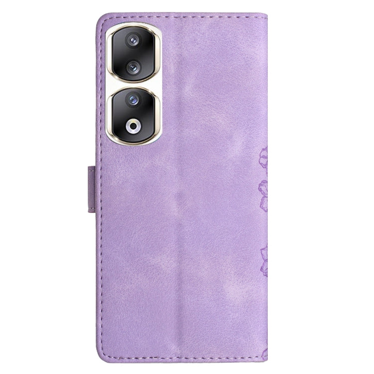 For Honor 90 Pro 5G Cherry Blossom Butterfly Skin Feel Embossed PU Phone Case