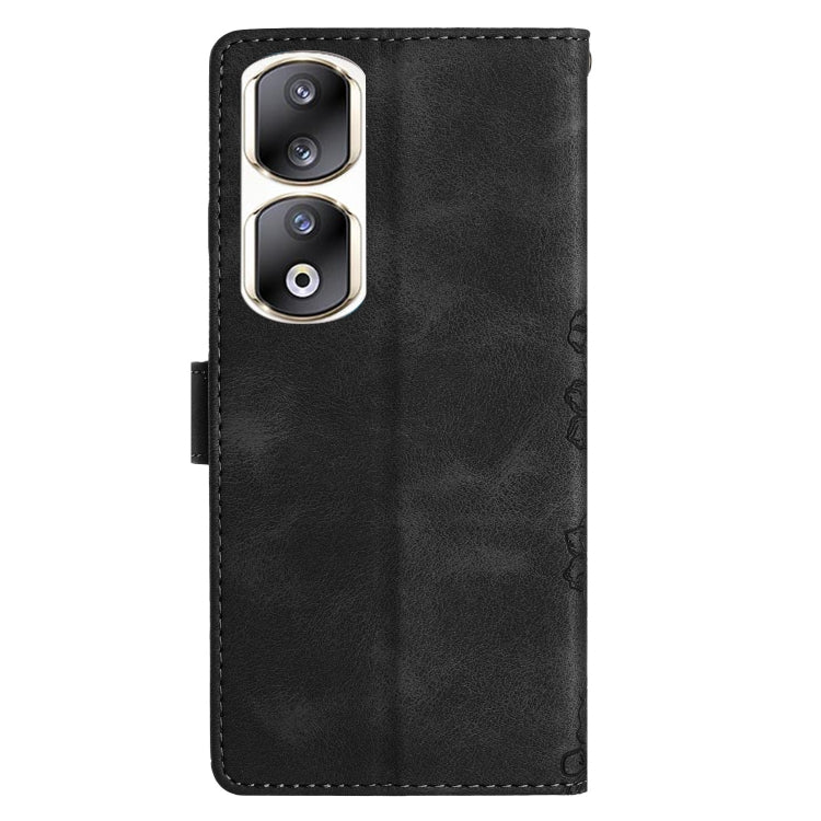 For Honor 90 Pro 5G Cherry Blossom Butterfly Skin Feel Embossed PU Phone Case