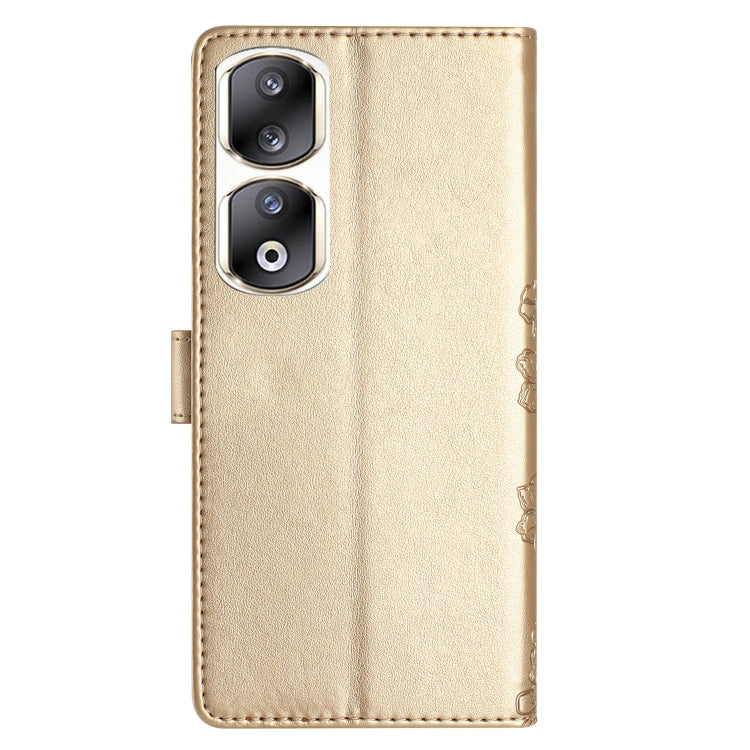 For Honor 90 Pro 5G Cherry Blossom Butterfly Skin Feel Embossed PU Phone Case