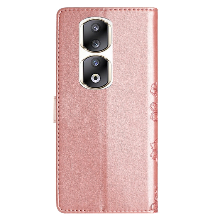 For Honor 90 Pro 5G Cherry Blossom Butterfly Skin Feel Embossed PU Phone Case