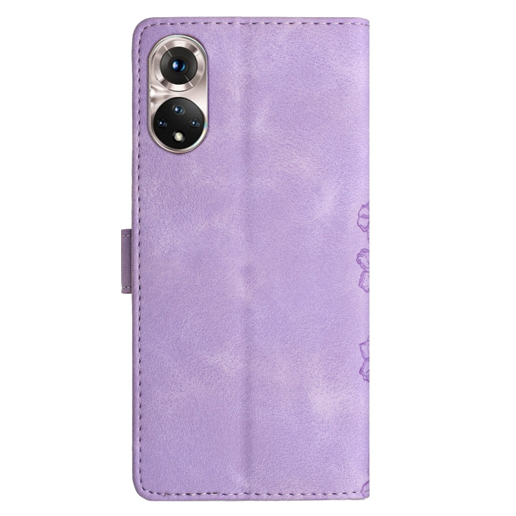 For Honor 50 Cherry Blossom Butterfly Skin Feel Embossed PU Phone Case
