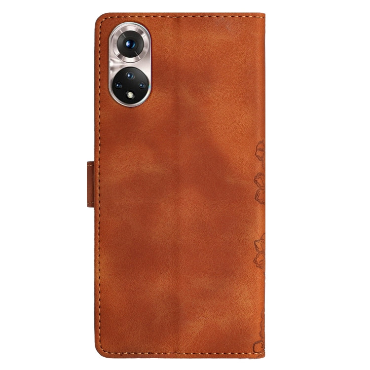 For Honor 50 Cherry Blossom Butterfly Skin Feel Embossed PU Phone Case