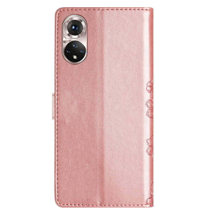 For Honor 50 Cherry Blossom Butterfly Skin Feel Embossed PU Phone Case