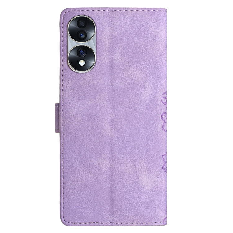 For Honor 70 Cherry Blossom Butterfly Skin Feel Embossed PU Phone Case