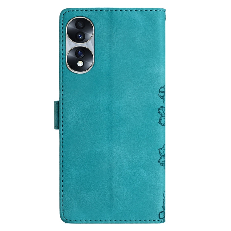 For Honor 70 Cherry Blossom Butterfly Skin Feel Embossed PU Phone Case