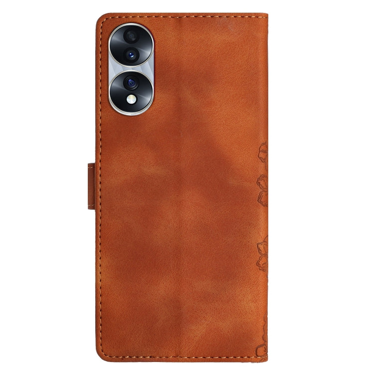 For Honor 70 Cherry Blossom Butterfly Skin Feel Embossed PU Phone Case